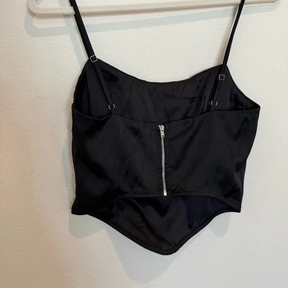 Meshki Corset Top SET - Black Satin Two-Piece Set - Picture 7 of 12